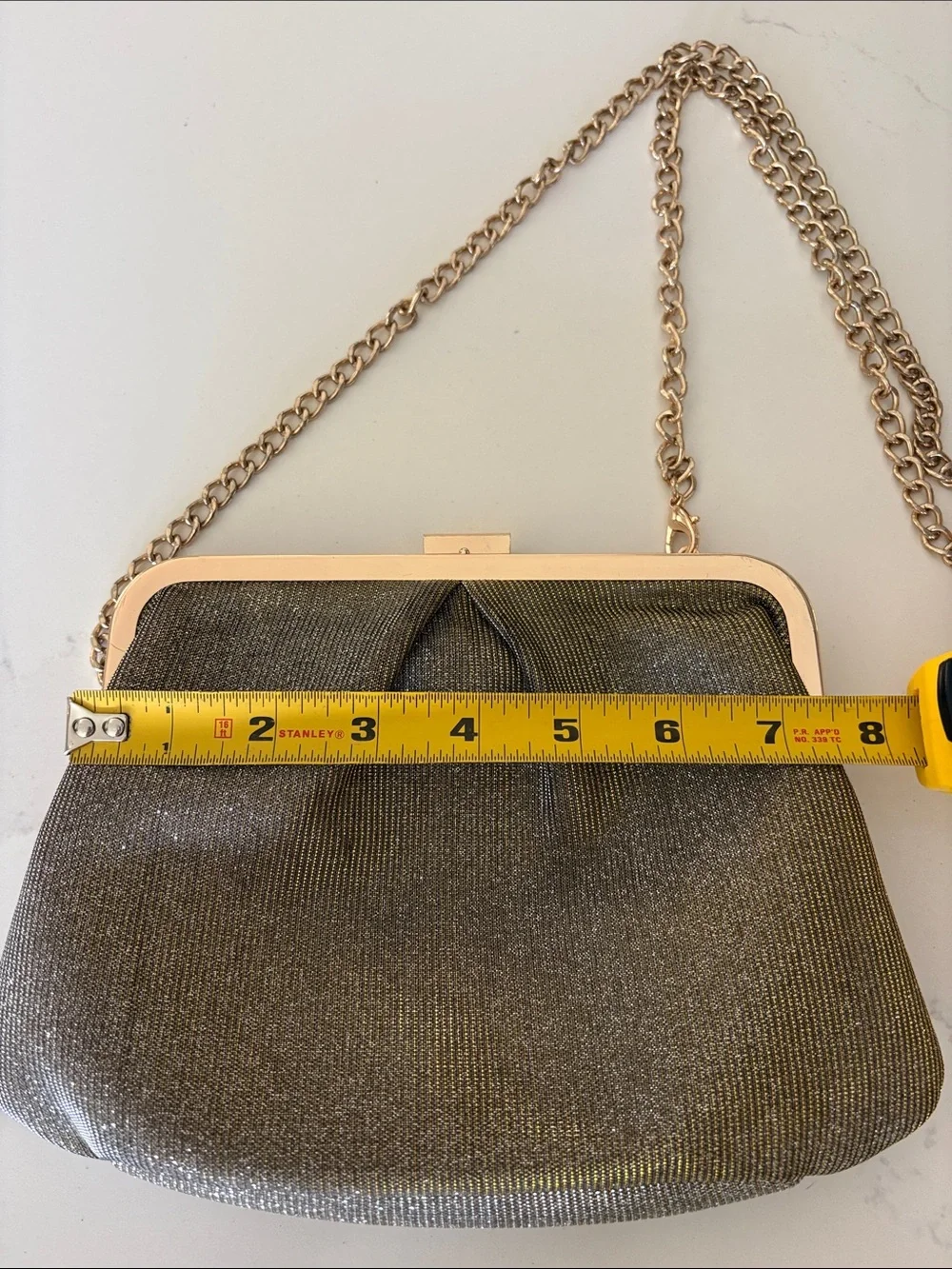 Metallic Glitter Evening Clutch with Rose Gold Frame